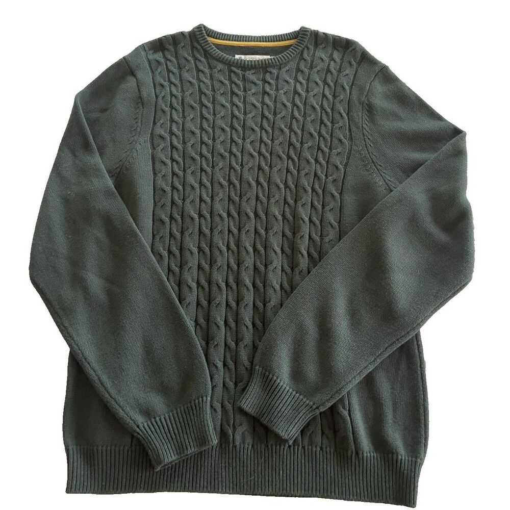 Southern Proper So Pro Sweater Green Pullover Crew Cable Knit Logo Mens Large